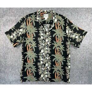 Vintage Diamond Head Hawaiian Shirt Men XL Black Palm Tree Tribal